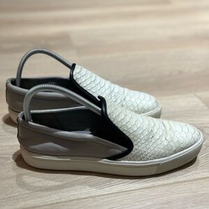 Vince Snake Embossed Slip-On Sneakers - White and Gray Women’s Size 9.5